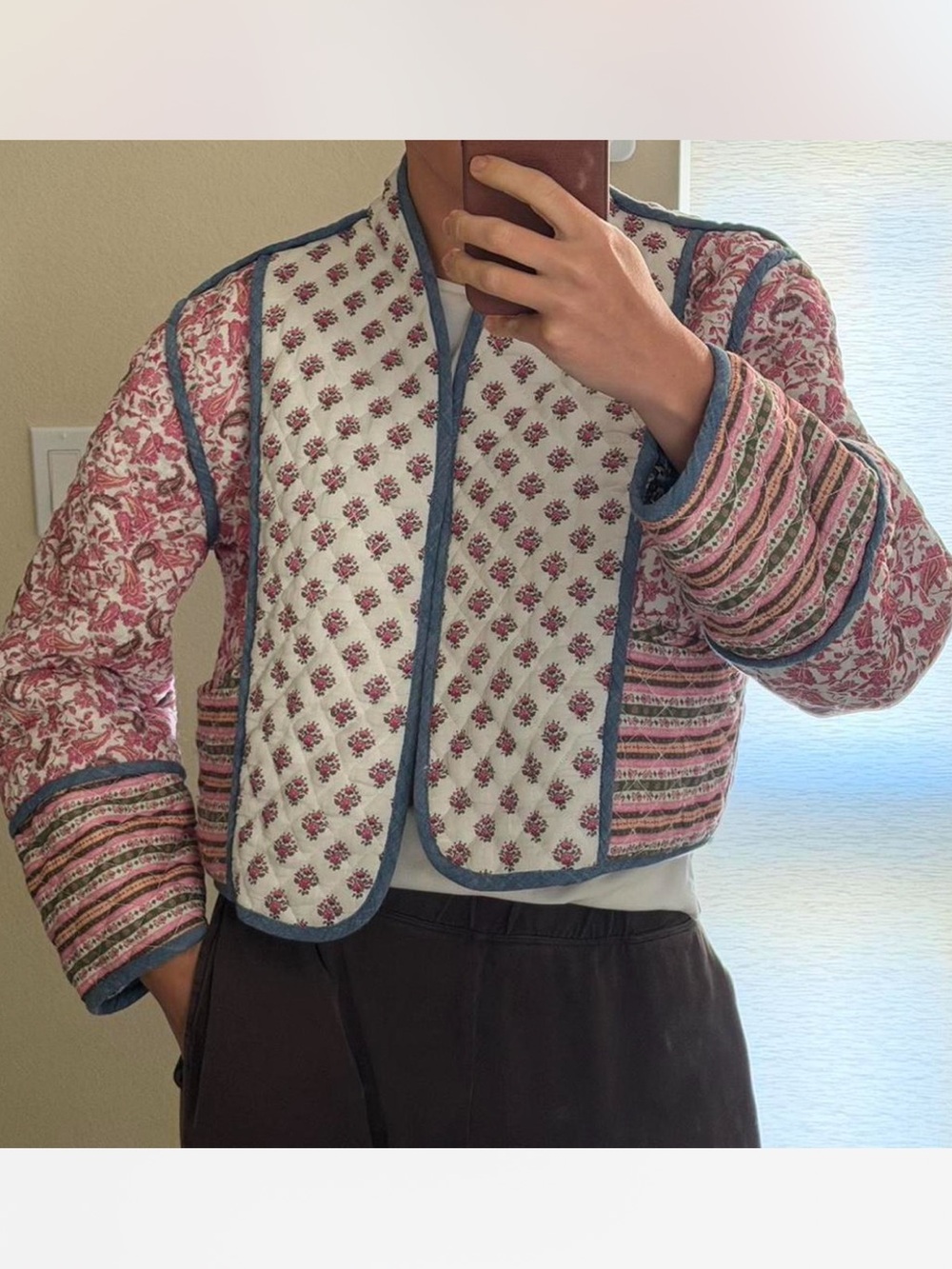 Quilted Floral Cropped Jacket - Pink